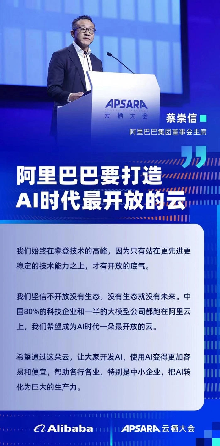2023云栖大会开幕 阿里巴巴蔡崇信:打造AI时代最开放的云 2023云栖大会开幕 阿里巴巴蔡崇信:打造AI时代最开放的云